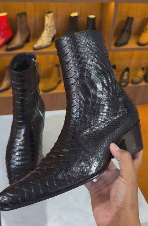 Men's Black Python Heel Western Boots