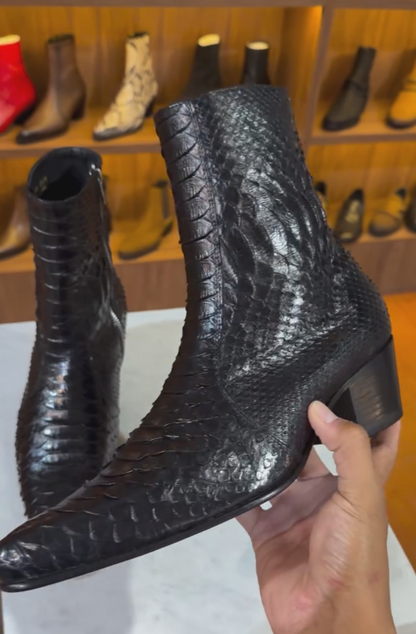 Men's Black Python Heel Western Boots