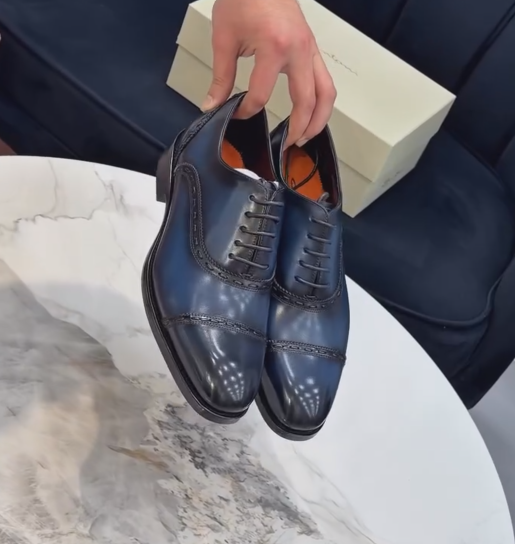 Men's Oxford Shoes Blue Polished Leather Wedding Shoes