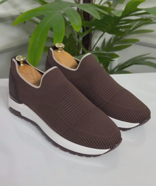 Men's Brown Knit Slip-On Sneakers - Lightweight Casual Walking Shoes