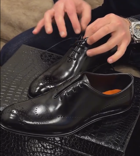 Men's Black Brogue Oxford Dress Shoes - Formal Leather Lace-Ups