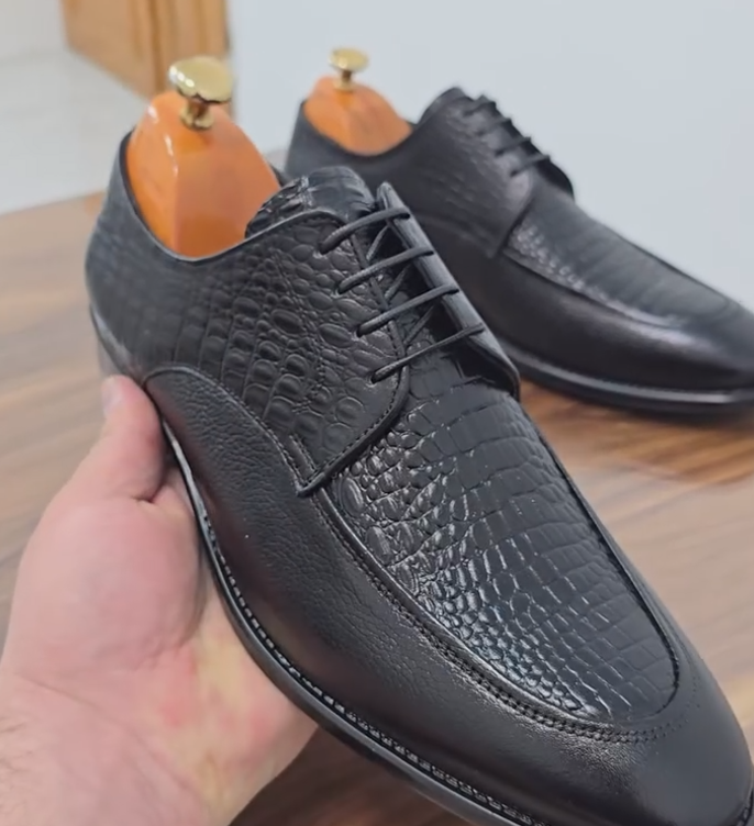 Men's Croc Embossed Leather Oxford Shoes Black Formal Business Shoes