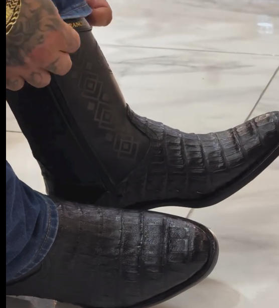 Men's Aztec Print Side Elastic Croc Embossed Western Ankle Boots, Casual Cowboy Short Boots