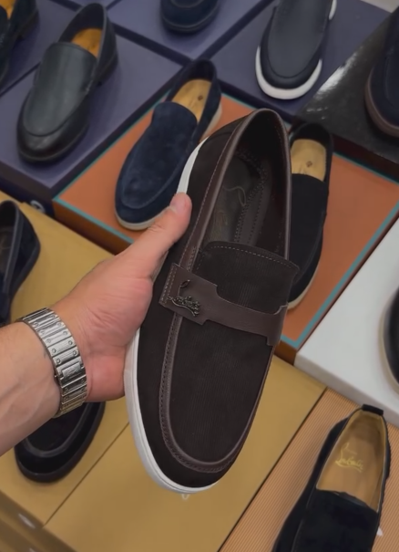 Men's Brown Canvas & Leather Loafers - Casual Daily Slip-Ons