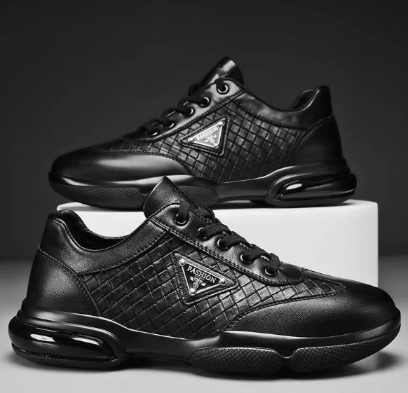 Men's Black Embossed Grid Air Cushion Casual Shoes