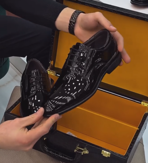 Men's Patent Leather Oxford Shoes Black Glow Dress Dance Shoes