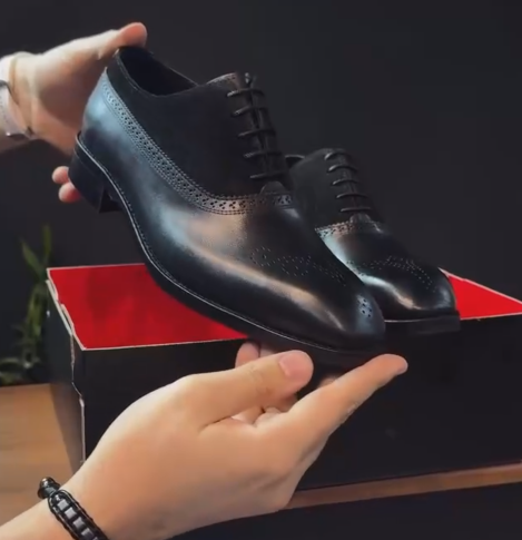 Men's Full Grain Leather Brogue Oxford Dress Shoes, Handcrafted Formal Business Lace Up Footwear