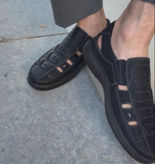 Men's Breathable Leather Roman Sandals Closed Toe Casual Slip-On Shoes