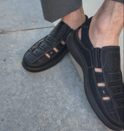 Men's Breathable Leather Roman Sandals Closed Toe Casual Slip-On Shoes