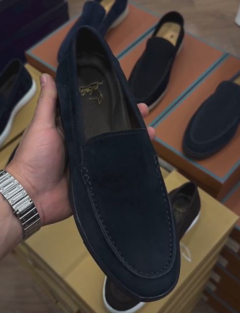 Men's Navy Suede Casual Loafers - Slip-On Business Shoes