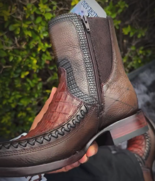 Two-Tone Croc Embossed Western Chelsea Boots