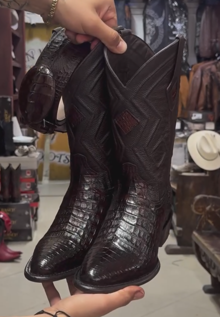Verdancer Exotic Crocodile-embossed Western Cowboy Boots-mid-bull Pointed Men's Boots