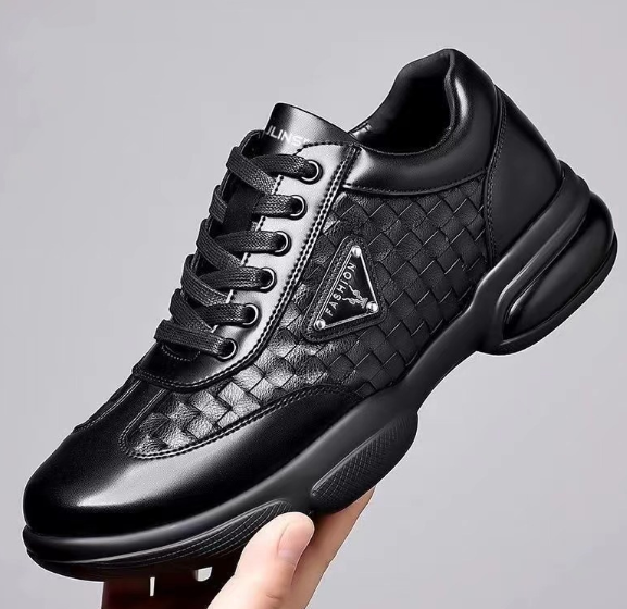 Men's Black Embossed Grid Air Cushion Casual Shoes