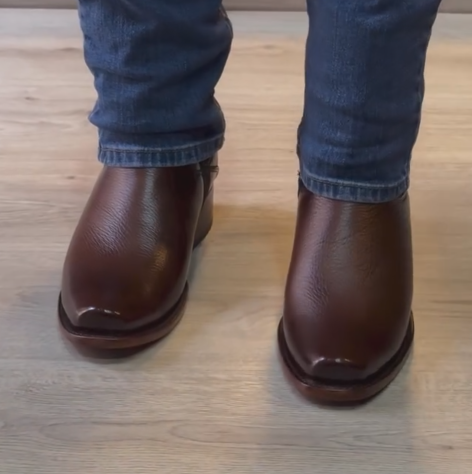 Men's Brown Geometric Embossed Western Ankle Boots - Short Pull-On Cowboy Boots