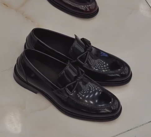 Men's Tassel Loafers Black Patent Leather Slip-On Dress Shoes