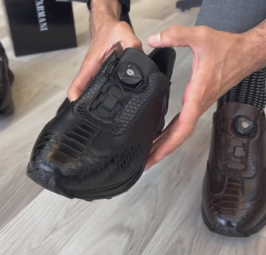 Men Brown Croc Embossed BOA Knob Closure Sneakers