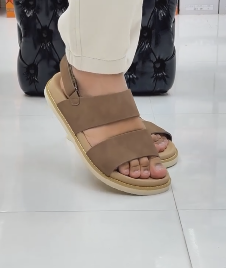 Men's Brown Two-Strap Casual Sandals - Adjustable Summer Slides