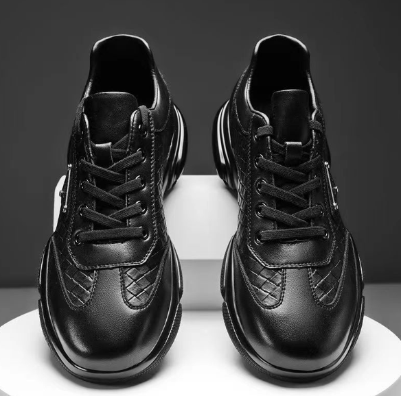 Men's Black Embossed Grid Air Cushion Casual Shoes