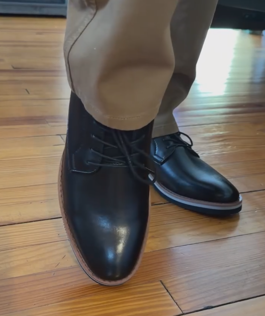 Men's Formal Dress Oxford Shoes, Black Leather Lace-Up Business Shoes For Office & Wedding