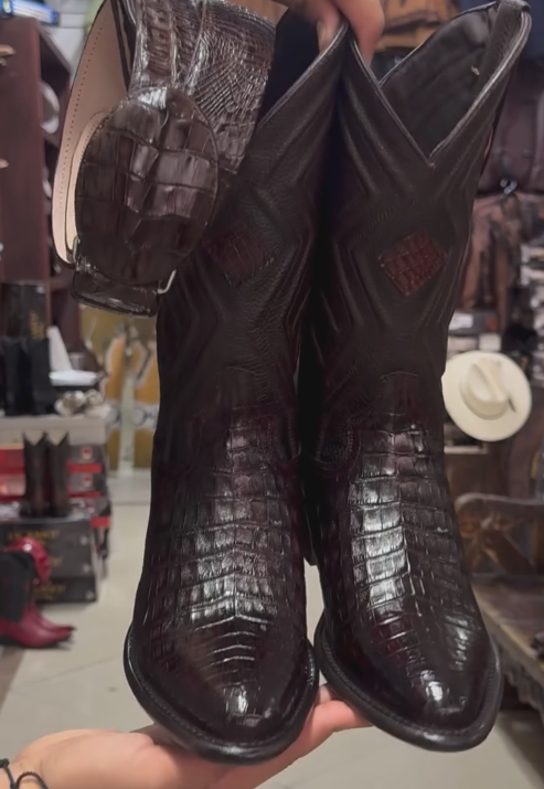 Verdancer Exotic Crocodile-embossed Western Cowboy Boots-mid-bull Pointed Men's Boots