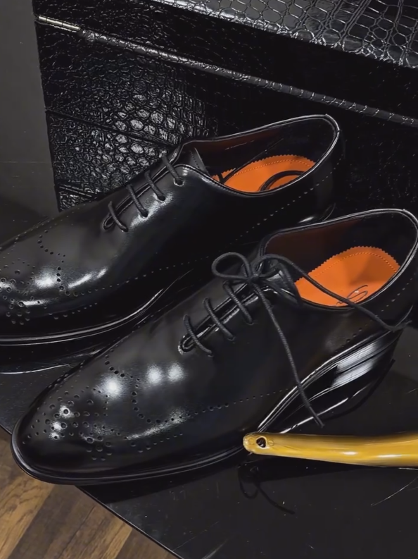 Men's Black Brogue Oxford Dress Shoes - Formal Leather Lace-Ups