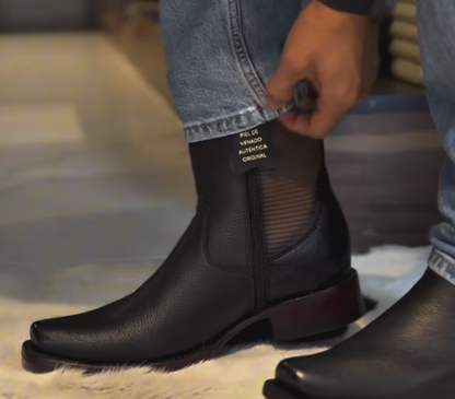 Men's Brown Leather Side Elastic Chelsea Western Boots