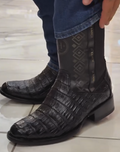 Men's Aztec Print Side Elastic Croc Embossed Western Ankle Boots, Casual Cowboy Short Boots