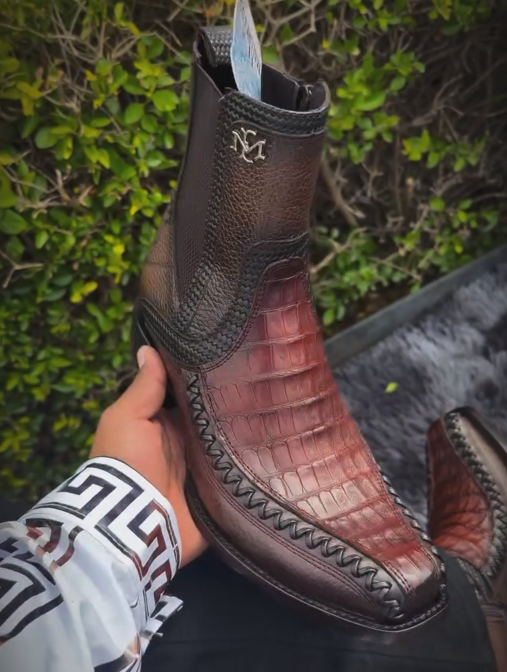 Two-Tone Croc Embossed Western Chelsea Boots