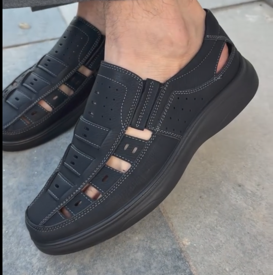 Men's Breathable Leather Roman Sandals Closed Toe Casual Slip-On Shoes