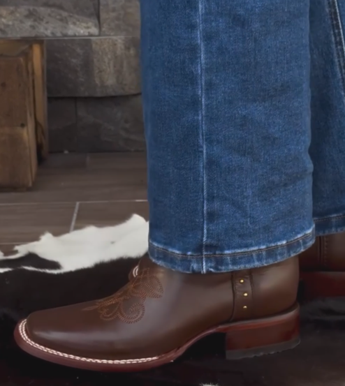 Men's Brown Tooled Leather Western Cowboy Boots - Tall Embroidered Vintage Style Riding Boots