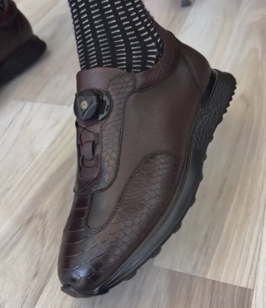 Men Brown Croc Embossed BOA Knob Closure Sneakers