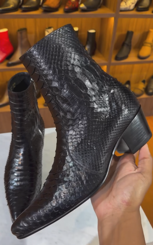 Men's Black Python Heel Western Boots