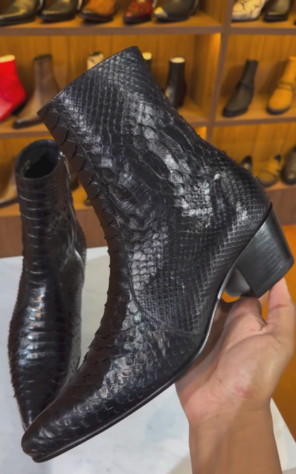 Men's Black Python Heel Western Boots
