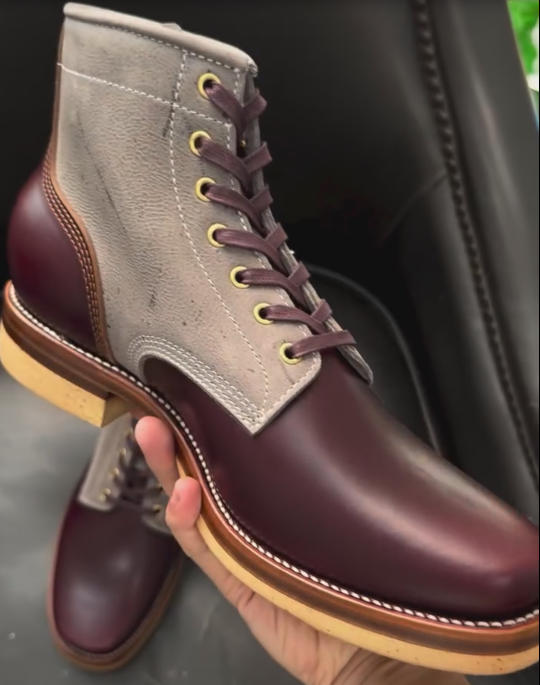 Burgundy & Beige Two-Tone Work Boots