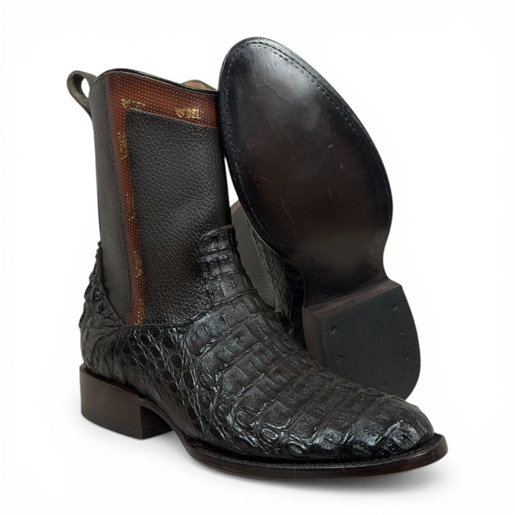 Men's Black Crocodile-Embossed Leather Chelsea Boots - Exotic Textured Western Ankle Boots