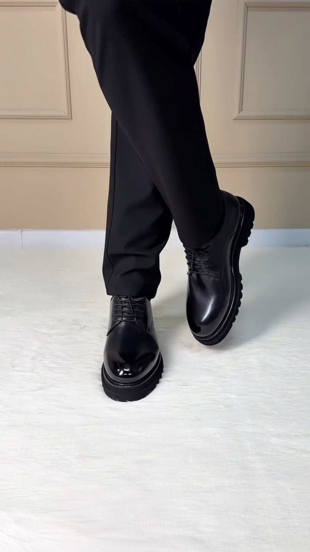 Glossy Black Chunky Platform Derby Dress Shoes