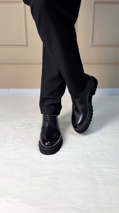 Glossy Black Chunky Platform Derby Dress Shoes