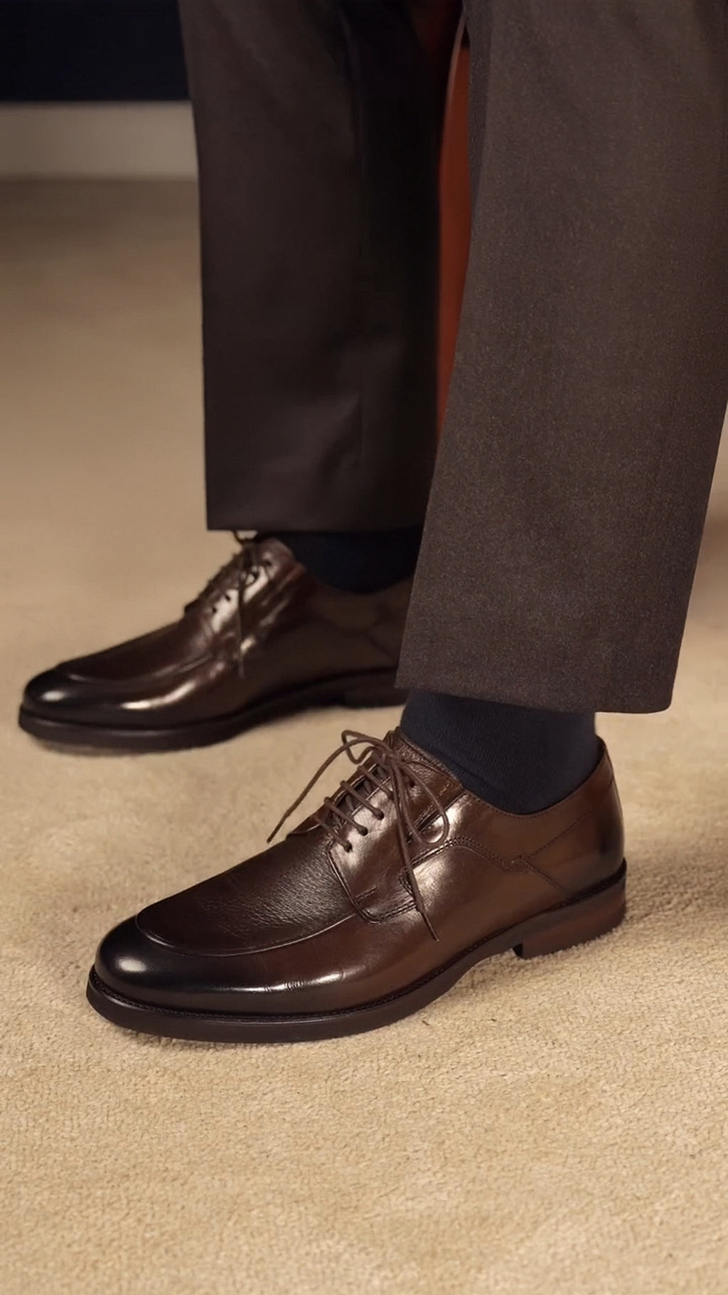 Polished Dark Brown Leather Derby Dress Shoes