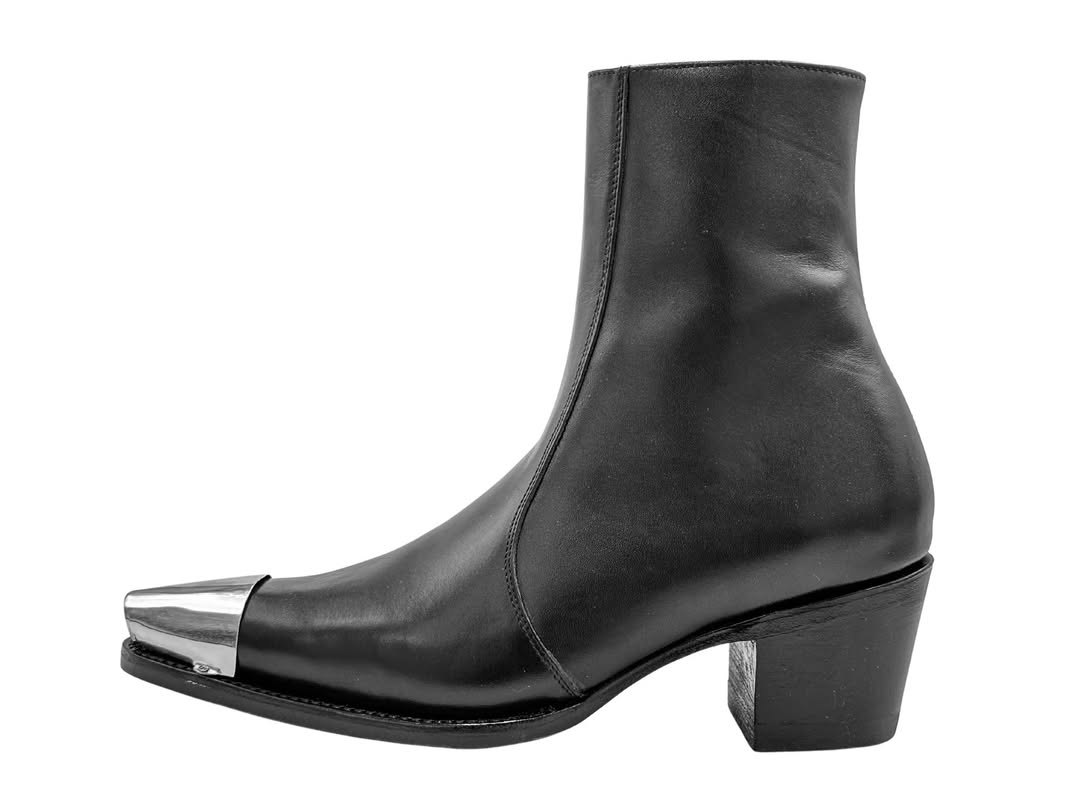 Men's Metallic Toe Shiny Leather Heel Western Boots