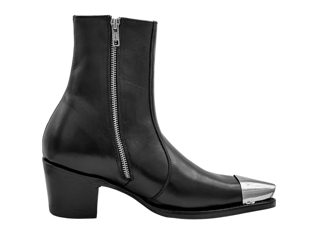 Men's Metallic Toe Shiny Leather Heel Western Boots