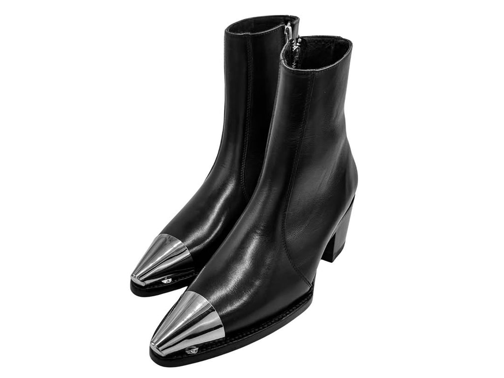 Men's Metallic Toe Shiny Leather Heel Western Boots