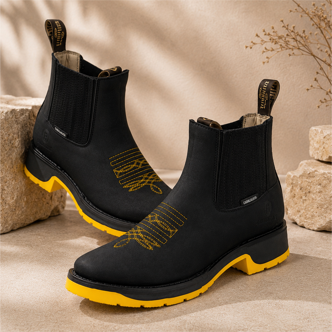 Men’s Side-elastic, Slip-on Casual Leather Work Boots
