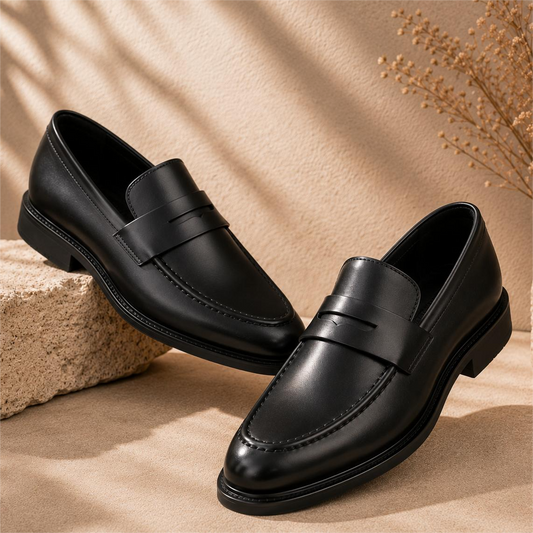 Men’s Black Glossy Leather Business Commute Dress Loafers