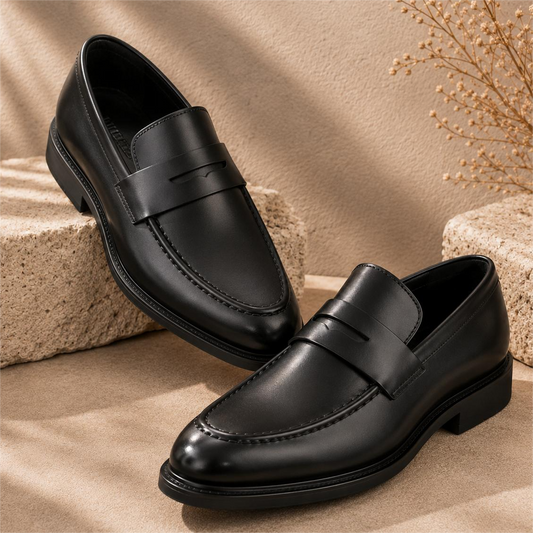 Men’s Black Glossy Leather Business Commute Dress Loafers