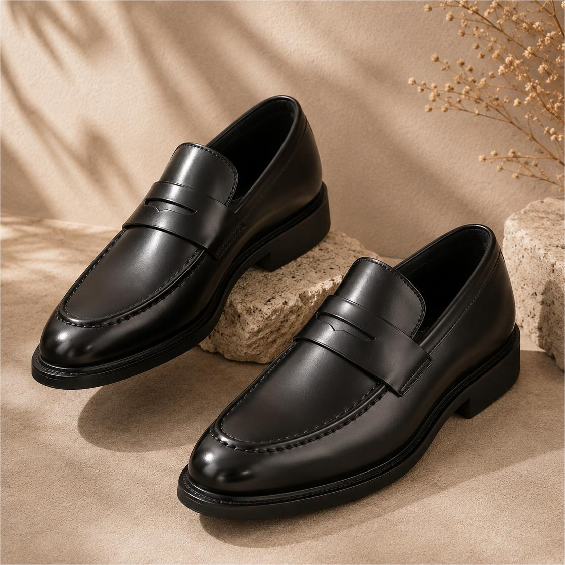 Men’s Black Glossy Leather Business Commute Dress Loafers