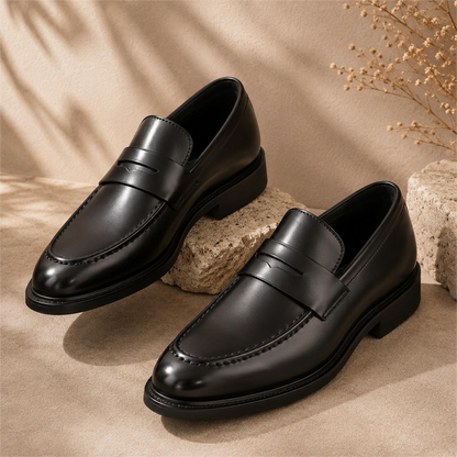 Men’s Black Glossy Leather Business Commute Dress Loafers