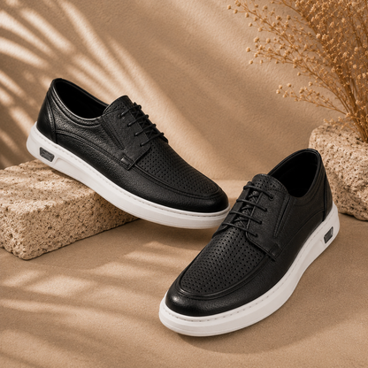Men’s Lightweight Leather Lace-up Dress Shoes With A White Sole, Perfect For Everyday Wear And Commuting.