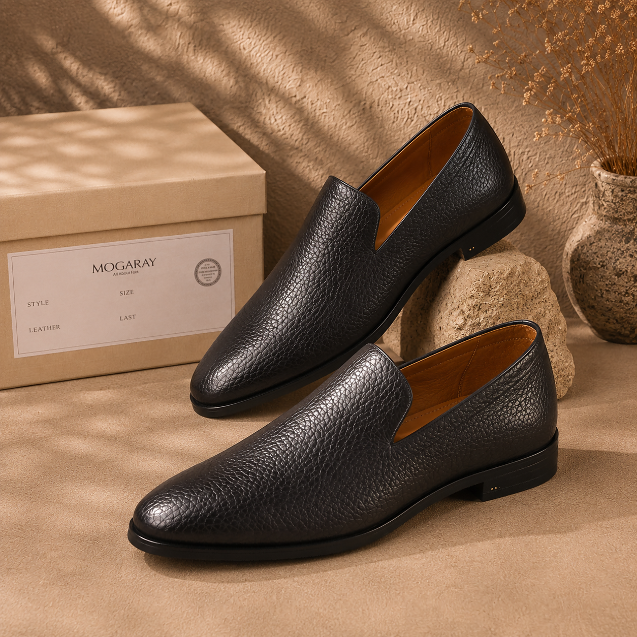 Men’s Lychee-Grain Leather Slip-On Loafers For The Office, Weddings, And Commuting