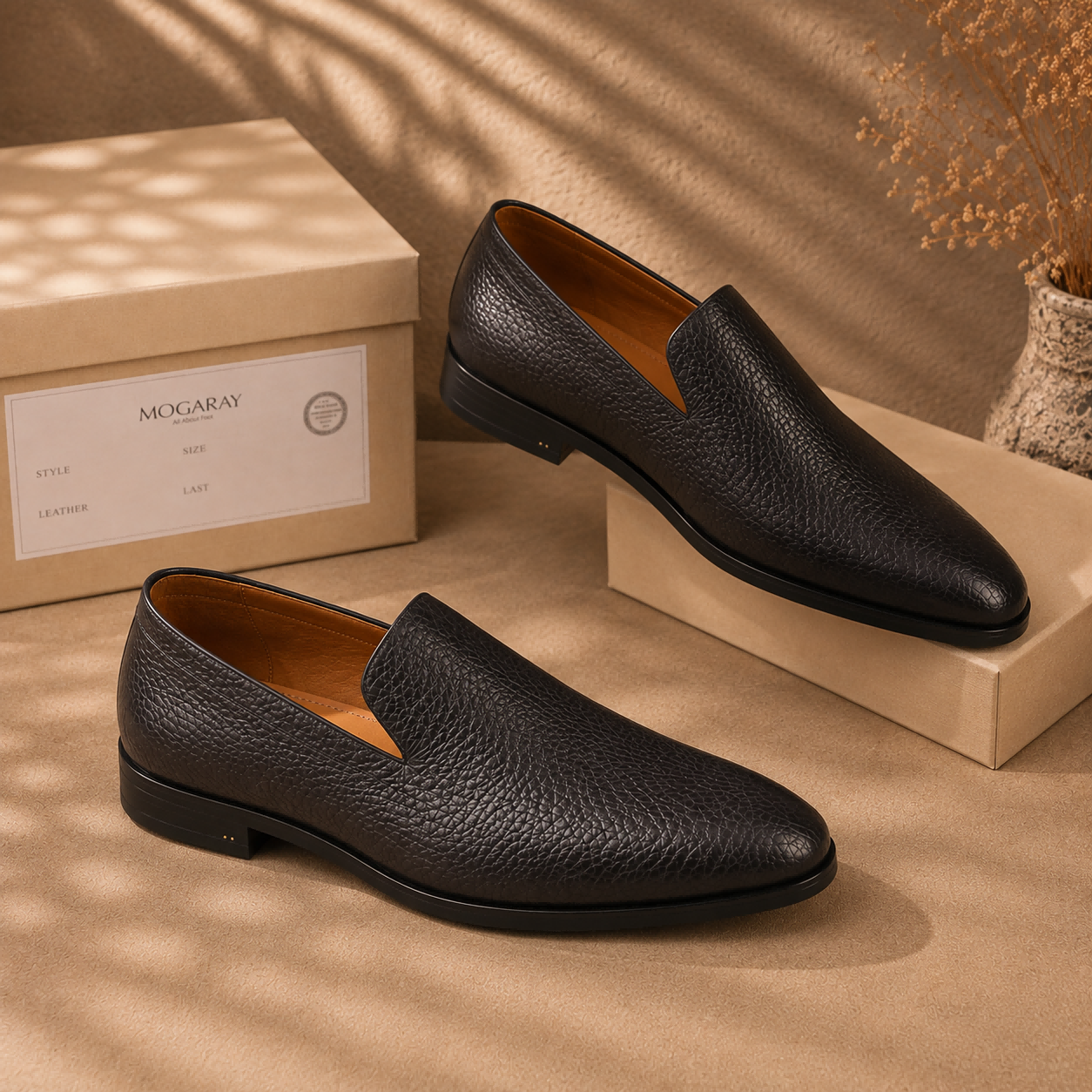 Men’s Lychee-Grain Leather Slip-On Loafers For The Office, Weddings, And Commuting