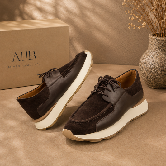 Men’s Suede And Leather Patchwork Chunky-Soled Casual Oxford Shoes